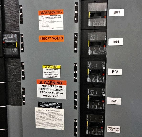 Electrical panel label for industrial equipment