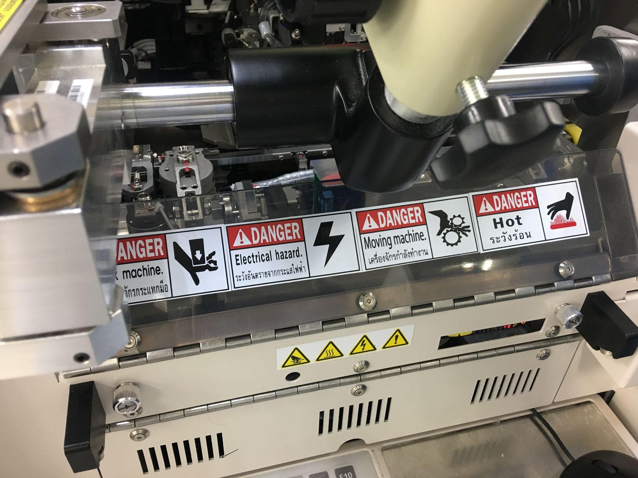 Warning label with safety pictograms