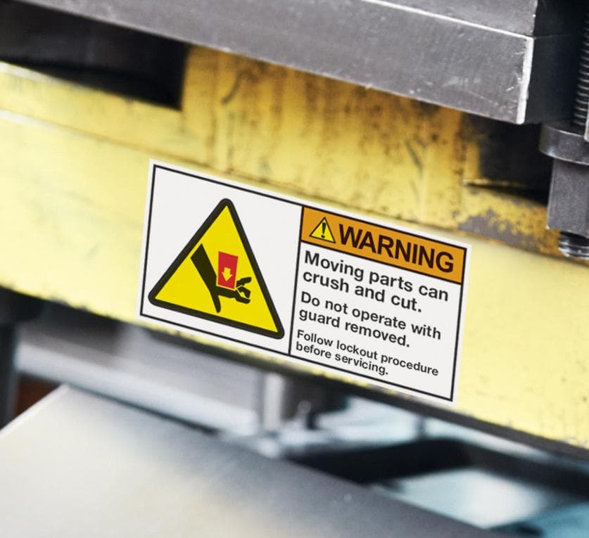 Safety warning label for equipment operation