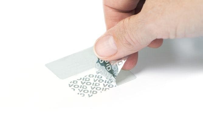 VOID label showing tamper detection pattern